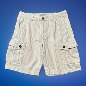 American Eagle Cargo Shorts Men's 34 Tan Baggy Longer Length Y2K 2000s 37x10.5